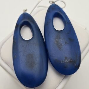 Zsiska Blue Resin Sterling Silver 925 Dangle Earrings